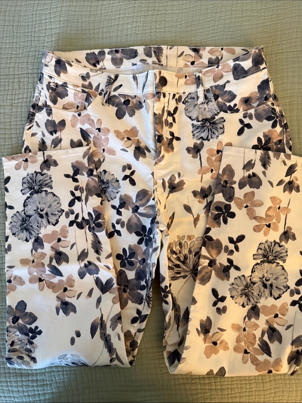 Chico's Cream Skinny Jeans with Brown & Black Floral Print